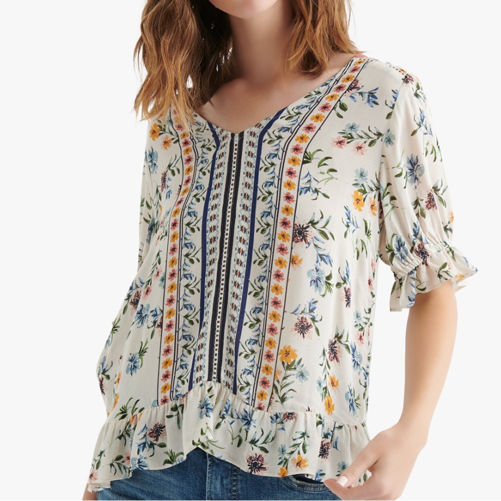 **NWT LUCKY BRAND Floral Print Blouse V neck Flutter Sleeve  Size Medium - Picture 3 of 10